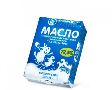 Масло сливочное "Крестьянское" сладкосливочное несоленое 72.5% Молочная Речка фольга 175гр