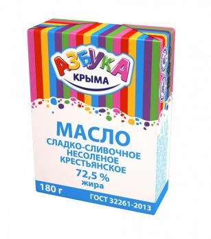 Масло сладко-сливочное несоленое крестьянское Высший сорт массовая доля жира 72,5%