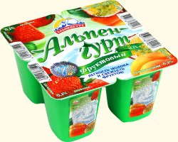 Продукт йогуртн."Альпенгурт фруктовый " 0.1% 100гр персик-маракуйя/клубника