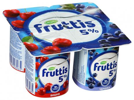 Йогурт. FRUTTIS Сливочное лакомство" Вишня/Черника 5% 115гр