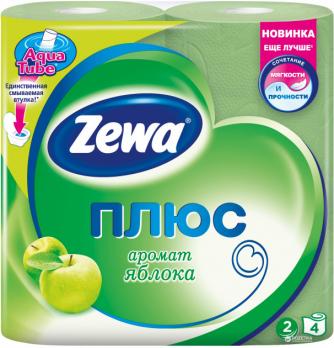 Туалетная бумага Zewa плюс 2-х слойн., 4шт., тиснение, зеленая, яблоко